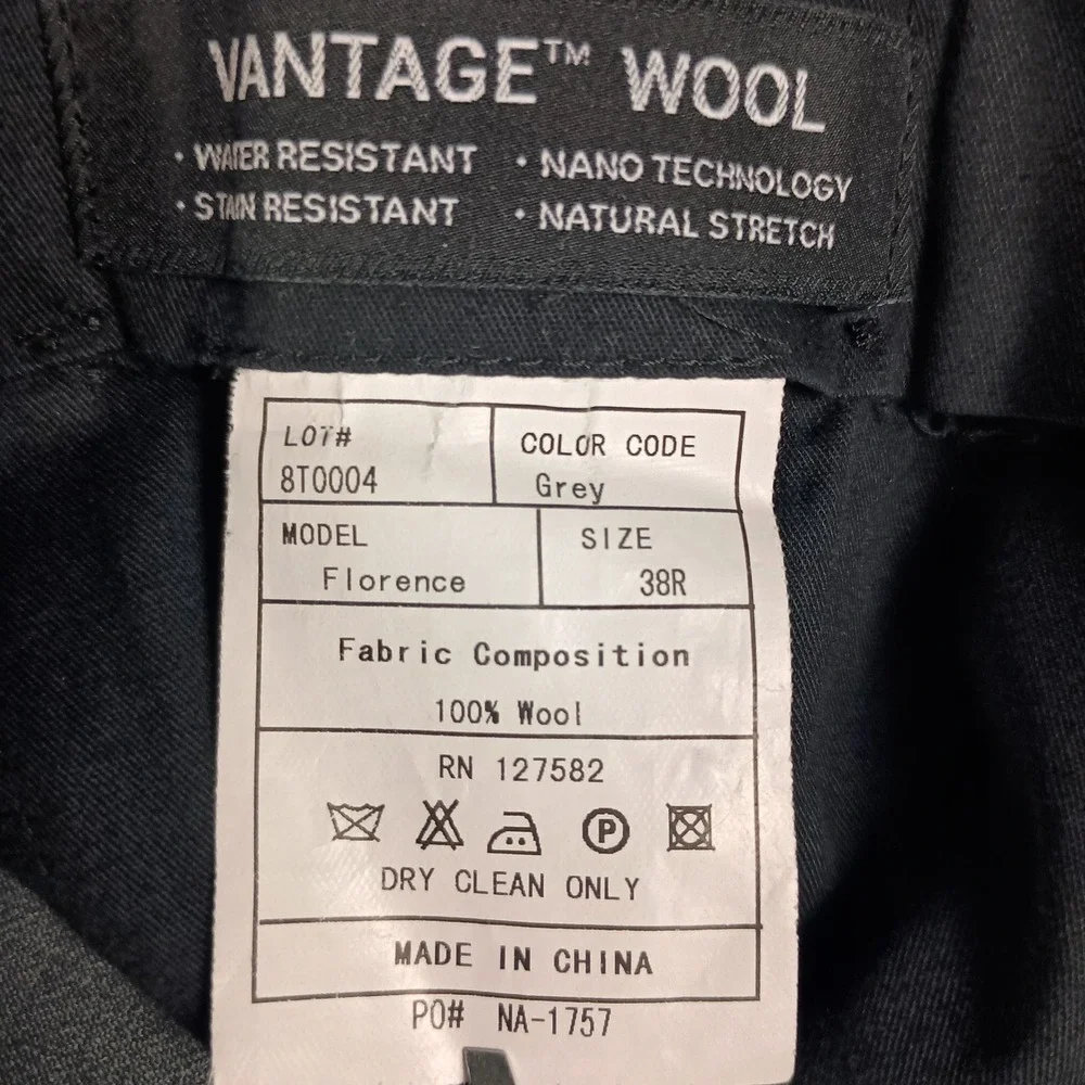 Paul Betenly 44R 38W Mens Grey Wool Vantage Water Resistant 2 Piece Suit